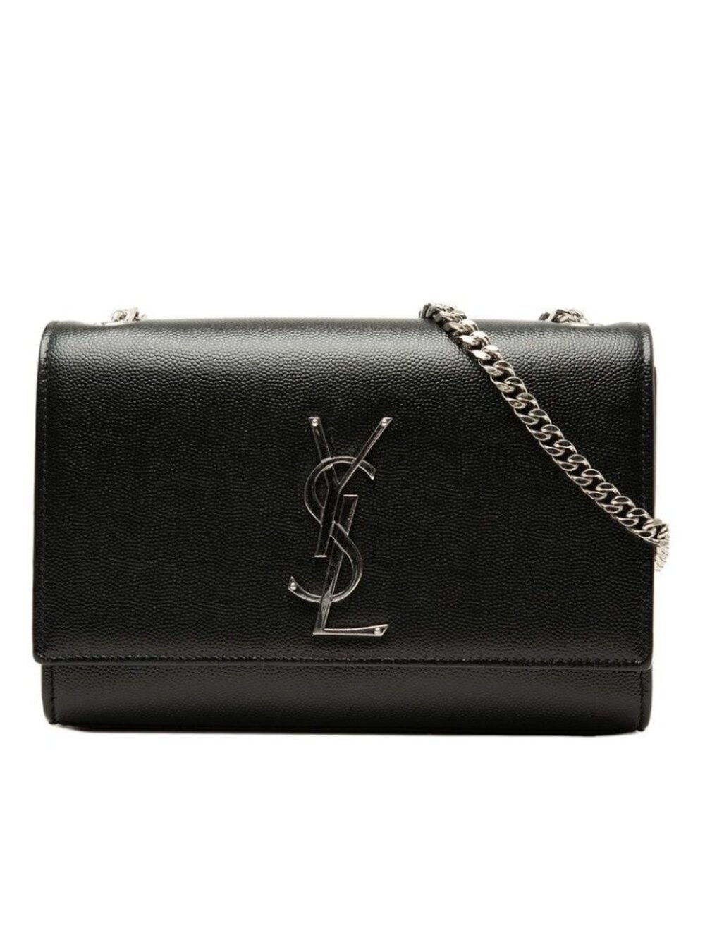 Saint Laurent Kate Small YSL Logo Chain Shoulder Bag Black Silver Leather
